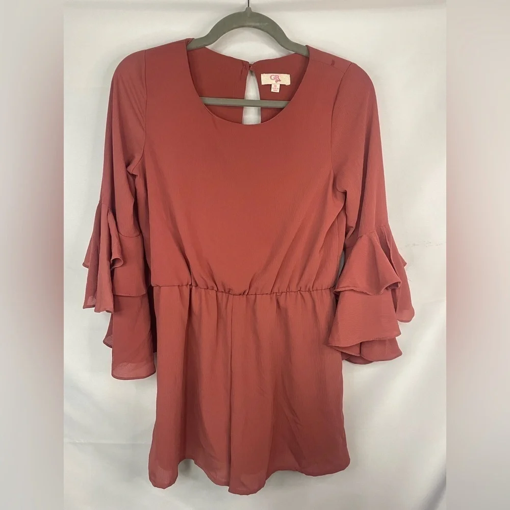 GB girls romper. Beautiful bell sleeves and a key hole back, it’s lined!